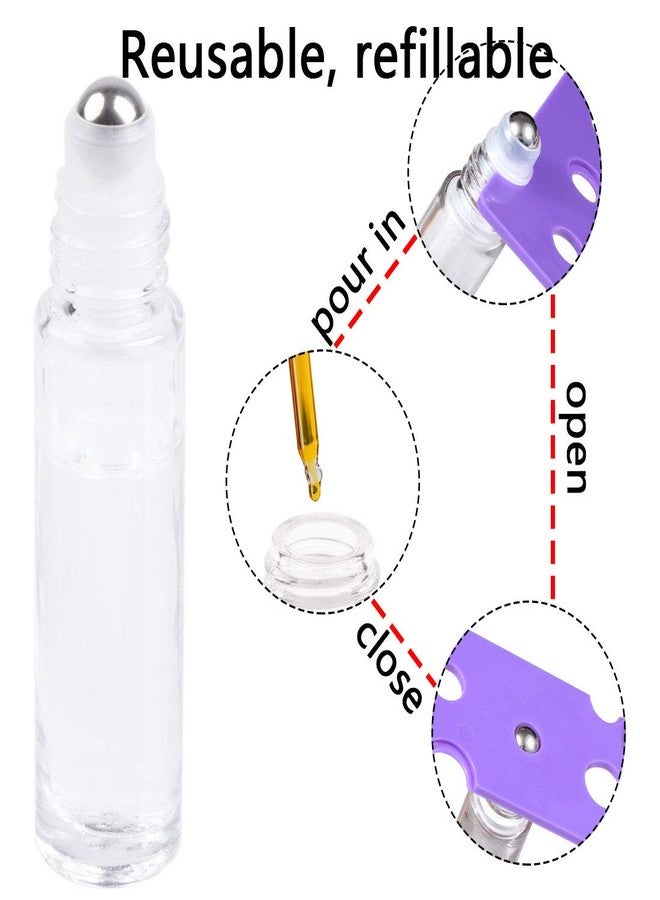 ZIZEMOJA 6Pcs 10ml Essential Oil Roller Bottles, with Stainless Steel Roller Balls, 10ml Clear Glass Roll on Bottles for Essential Oils, 1 Extra Roller Ball, 6 Labels, 1 Openers, 2 Droppers Included - Image 4